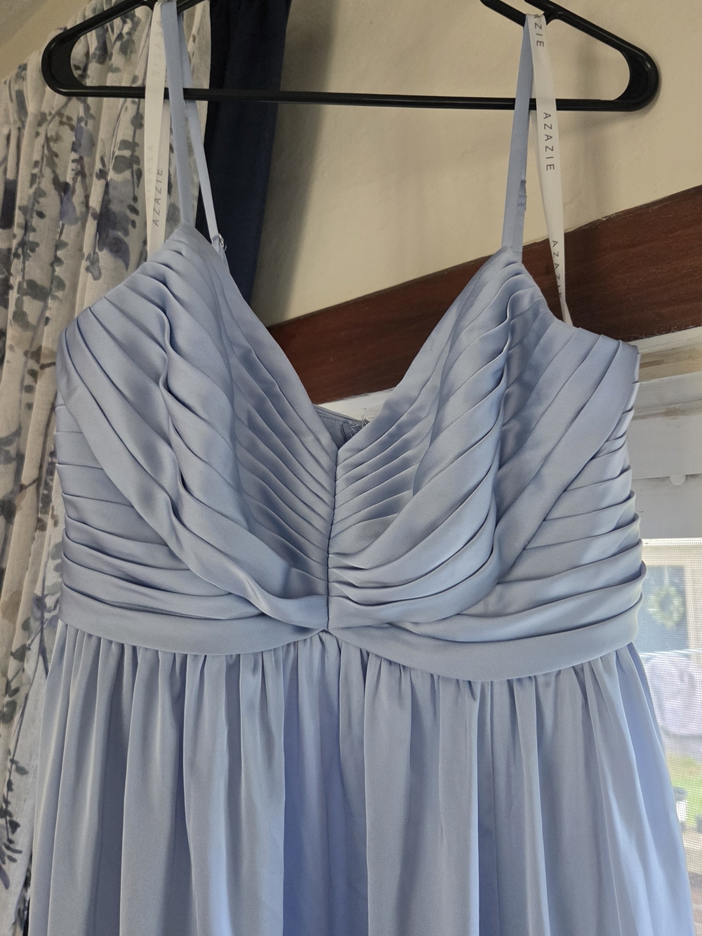 Azazie Alia Powder Blue Pleated Stretch Satin Bridesmaid Dress